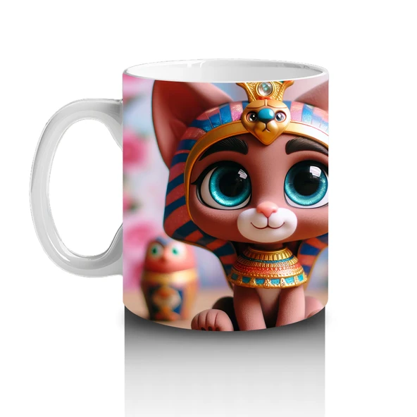 Çocuklara Sütü Sevdiren Mısır Prenses Kedisi Kupa Bardak - 2