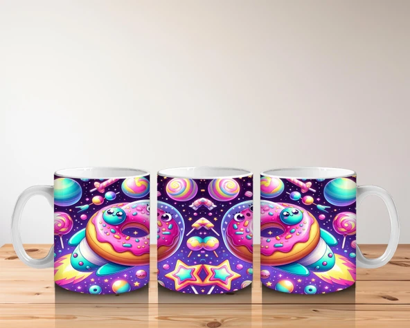 Çocuklara Sütü Sevdiren Kozmik Donut Gezegenleri Kupa Bardak - Resim 5