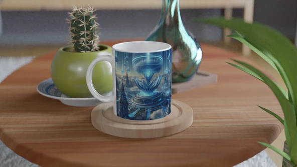 Kova Burcu Baskılı Kahve Kupası - Elementsel Doğa Krallığı Temalı Vs4 - 4