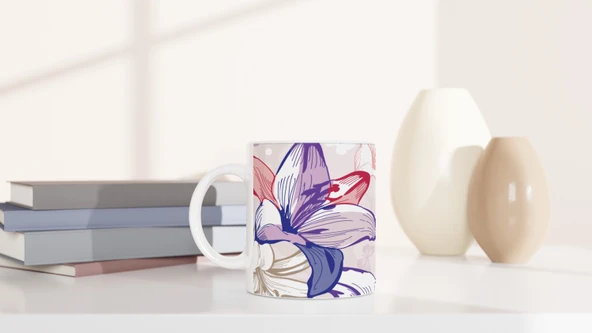 Pembe Lale Çizimli Kupa Bardak - 6