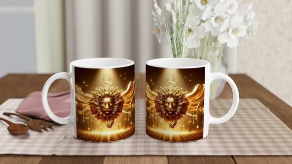 Aslan Burcu Baskılı Kahve Kupası - Zodyak Maskeli Balo Vs4 - 5