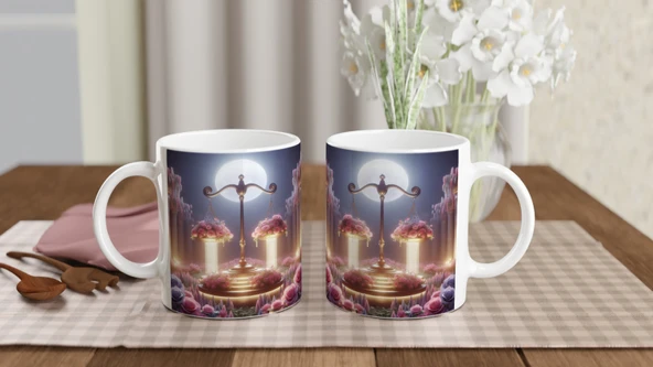 Terazi Burcu Baskılı Kahve Kupası - Ay ışığında Zodyak Bahçesi Vs2 - 5