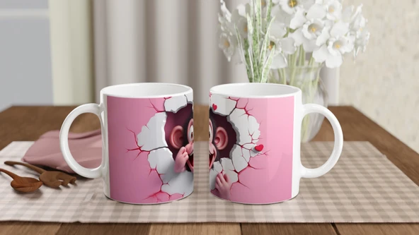 Çatlak Duvardan Bakan Sevimli Maymun Temalı Baskılı Kupa Bardak - Resim 5