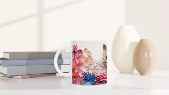 Renkli Çiçekler Arasında Meraklı Kedi Temalı Baskılı Kupa Bardak - 6