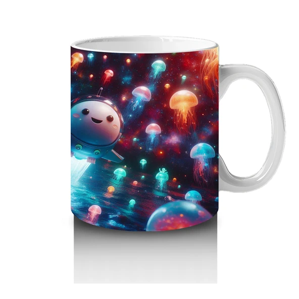 Çocuklara Sütü Sevdiren Işık Saçan Denizaltı Roketleri ve Denizanası Dünyası Desenli Kupa Bardak - 4