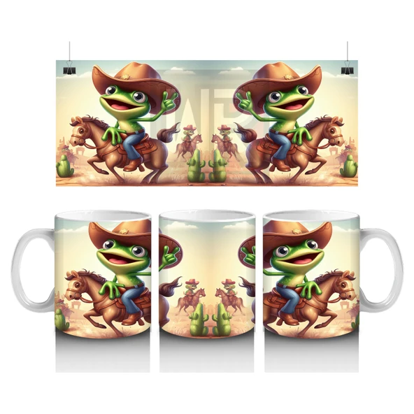 Çocuklara Sütü Sevdiren Atlı Kovboy Kurbağa Kupa Bardak