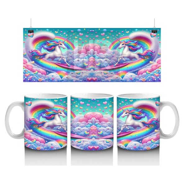 Çocuklara Sütü Sevdiren Bulutlar Arasında Dans Eden Unicornlar Kupa Bardak