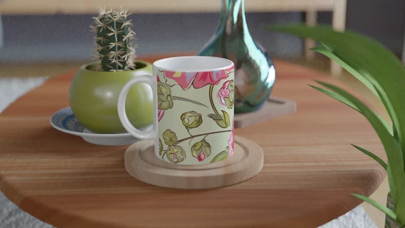 Pembe Fırça Çiçekleri Kupa Bardak - Resim 4