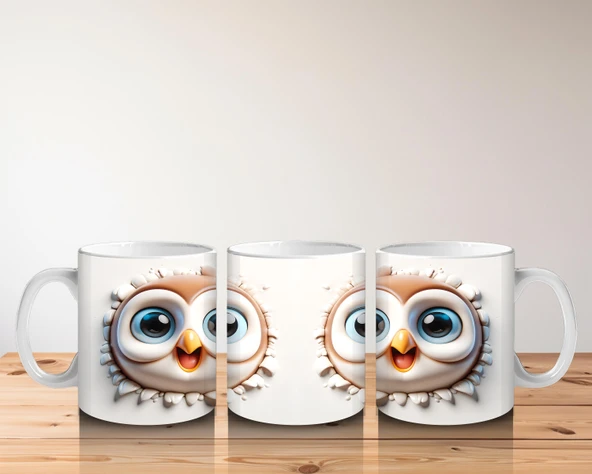 Çocuklara Sütü Sevdiren Gözleri Parıldayan Baykuş Çifti Kupa Bardak - 5