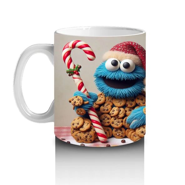 Çocuklara Sütü Sevdiren Kurabiye Canavarı ve Baston Şeker Desenli Kupa Bardak - 2