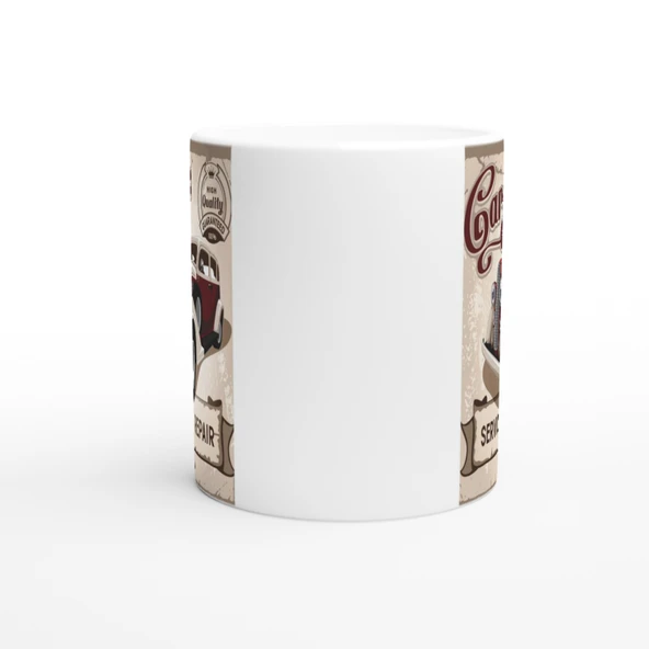 Retro Garage Servis Aracı Baskılı Kupa Bardak - Resim 3