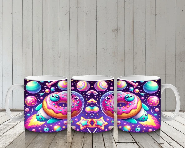 Çocuklara Sütü Sevdiren Kozmik Donut Gezegenleri Kupa Bardak - Resim 6