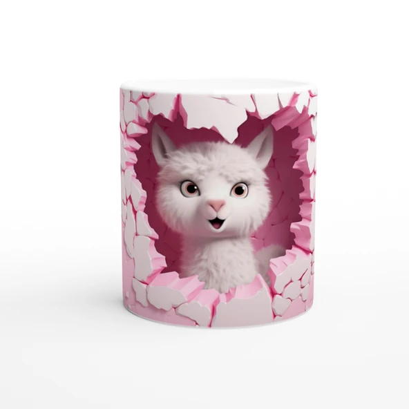 Pembe Duvarı Yırtan Sevimli Lama Temalı Baskılı Kupa Bardak ürün görseli 1