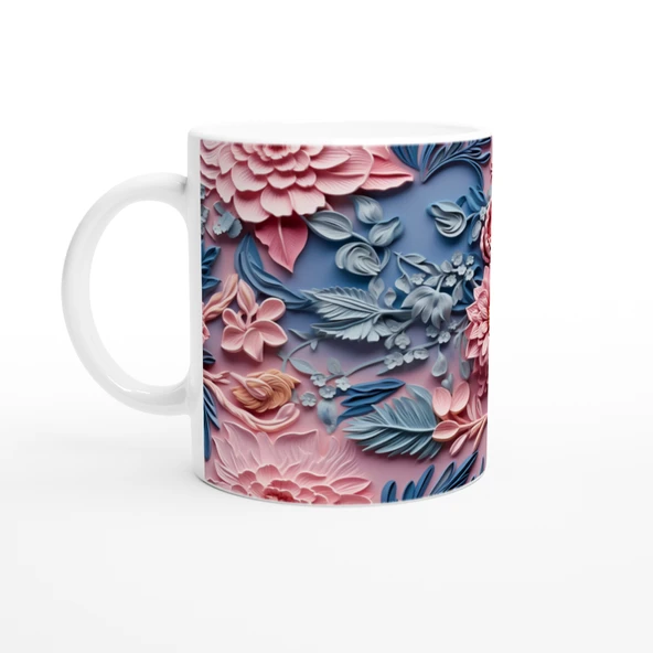 Pembe ve Mavi Geçişli Rölyef Çiçekli Kupa Bardak ürün görseli 1