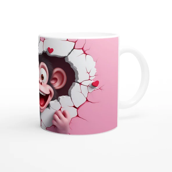 Çatlak Duvardan Bakan Sevimli Maymun Temalı Baskılı Kupa Bardak - Resim 3