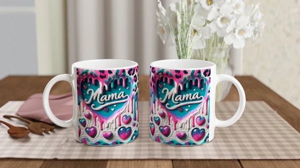 Mama Yazılı Leopar Desenli Kalpli Anneler Günü Kupa Bardak - Resim 5