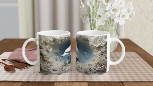 Okyanus Beyazı Yunus ve Mercan Kupa Bardak - Resim 5