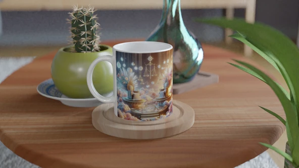 Terazi Burcu Baskılı Kahve Kupası - Elementsel Doğa Krallığı Temalı Vs4 - Resim 4