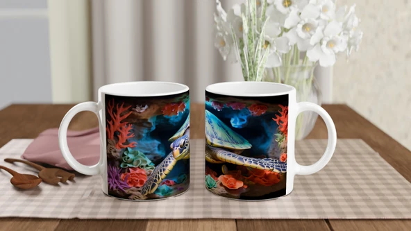 Mercan Kayalıklarında Renkli Deniz Kaplumbağası Kupa Bardak - Resim 5