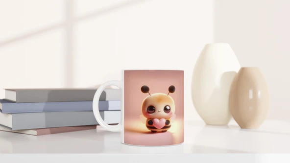 Kalpli Mini Sevimli Arı Temalı Baskılı Kupa Bardak - 6