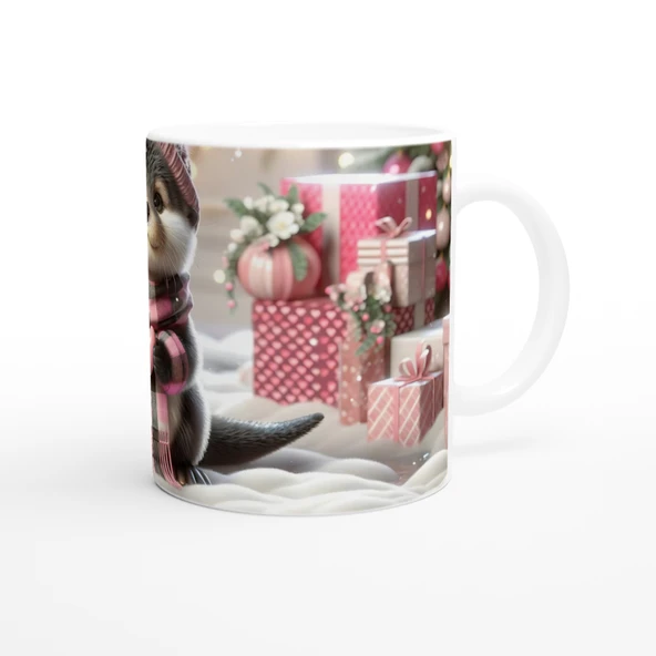 Kalpli Kışlık Şapkalı Su Samuru Temalı Baskılı Kupa Bardak - Resim 3