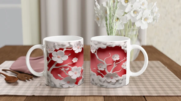 Mercan Çiçekleri ve Dalgalar Su Altı Temalı Kupa Bardak - 5