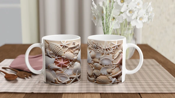 Mercan ve Deniz Yıldızı Motifli Su Altı Temalı Kupa Bardak - 5