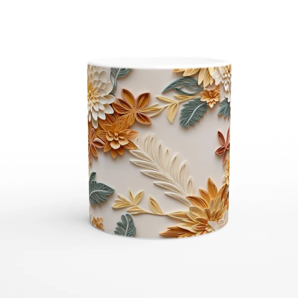 Pastel Bahar Çiçekleri Rölyef Desenli Kupa Bardak - 2