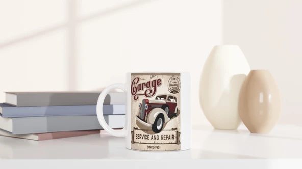 Retro Garage Servis Aracı Baskılı Kupa Bardak - Resim 6