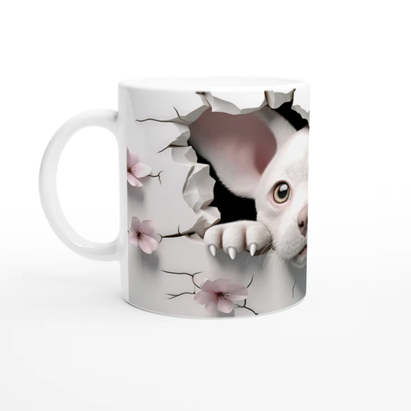 Çatlak Duvardan Bakan Sevimli Köpek Temalı Baskılı Kupa Bardak - Resim 2