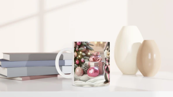 Kalpli Kışlık Şapkalı Su Samuru Temalı Baskılı Kupa Bardak - Resim 6