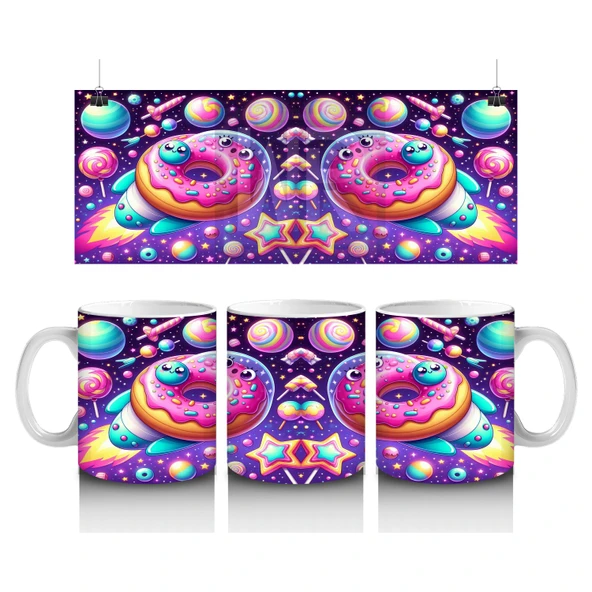 Çocuklara Sütü Sevdiren Kozmik Donut Gezegenleri Kupa Bardak ürün görseli 1