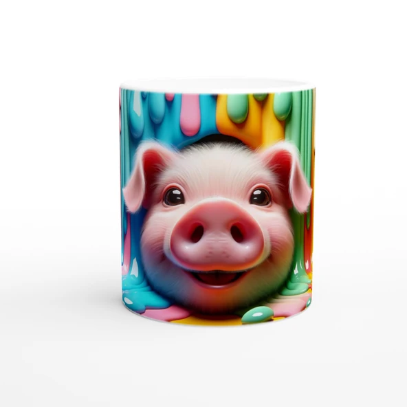 Renk Dalgasının İçinden Bakan Domuzcuk Temalı Baskılı Kupa Bardak ürün görseli 1