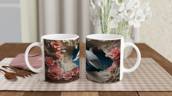 Mercan Dalgaları Arasında Yunus ve Güller Kupa Bardak - Resim 5