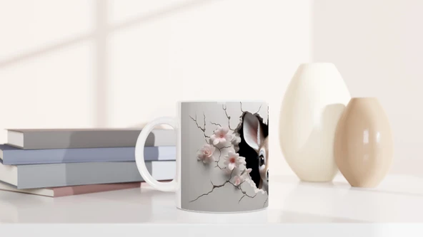 Çatlak Duvardan Bakan Sevimli Geyik Yavrusu Temalı Baskılı Kupa Bardak - Resim 6