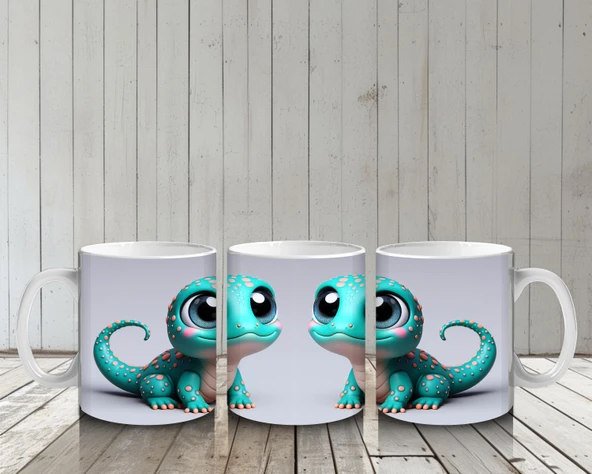 Çocuklara Sütü Sevdiren Neşeli Bukalemun Kupa Bardak - Resim 6