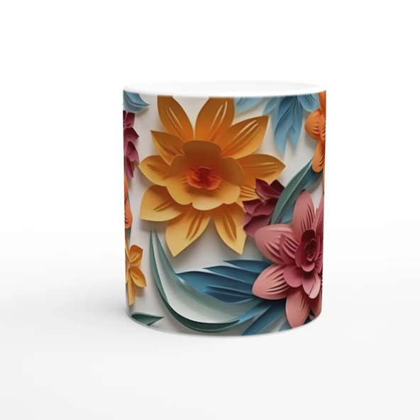 Pastel Kesitli Canlı Çiçek Desenli Kupa Bardak - Resim 2