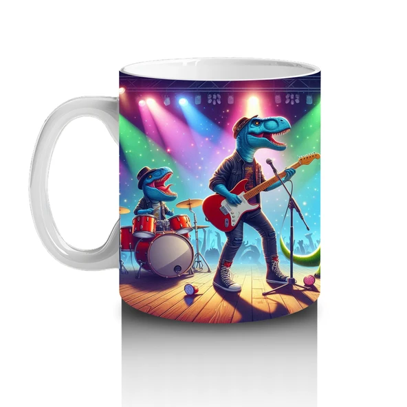 Çocuklara Sütü Sevdiren Müzik Grubu Dinozorlar Desenli Kupa Bardak - Resim 2