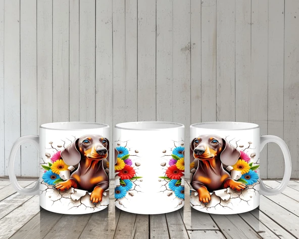 Çocuklara Sütü Sevdiren Çiçek Buketli Yavru Köpek Kupa Bardak - 6