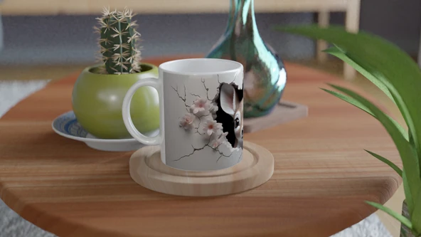 Çatlak Duvardan Bakan Sevimli Geyik Yavrusu Temalı Baskılı Kupa Bardak - Resim 4