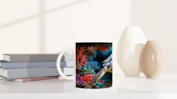 Mercan Kayalıklarında Renkli Deniz Kaplumbağası Kupa Bardak - Resim 6