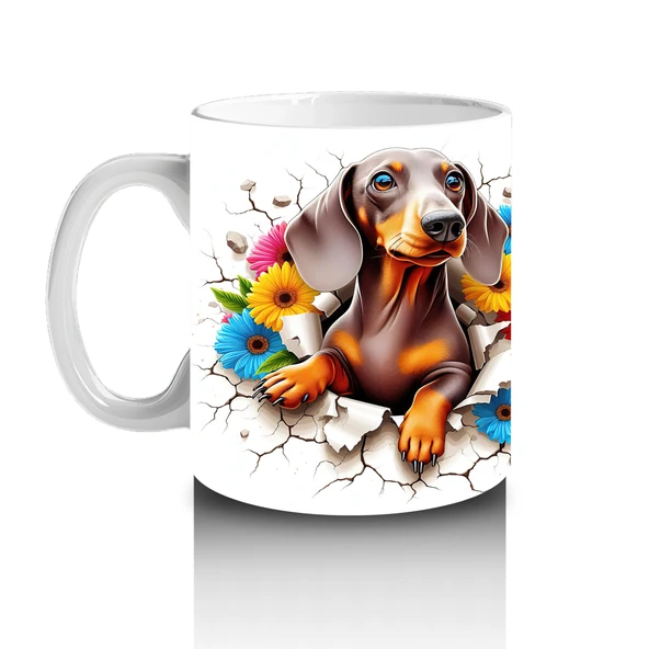 Çocuklara Sütü Sevdiren Çiçek Buketli Yavru Köpek Kupa Bardak - 2