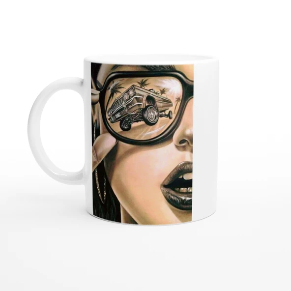 Retro Gözlükte Yansıyan Lowrider Araba Kupa Bardak ürün görseli 1