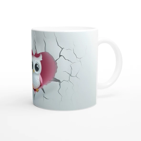 Kalpli Pembe Baykuş Figürlü Baskılı Kupa Bardak - Resim 3