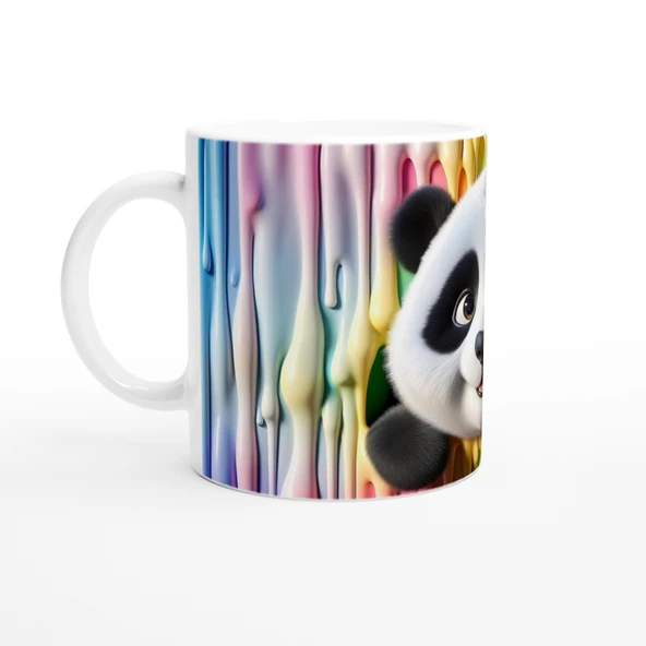 Renkli Damlaların Arasından Bakan Sevimli Panda Temalı Baskılı Kupa Bardak - Resim 2