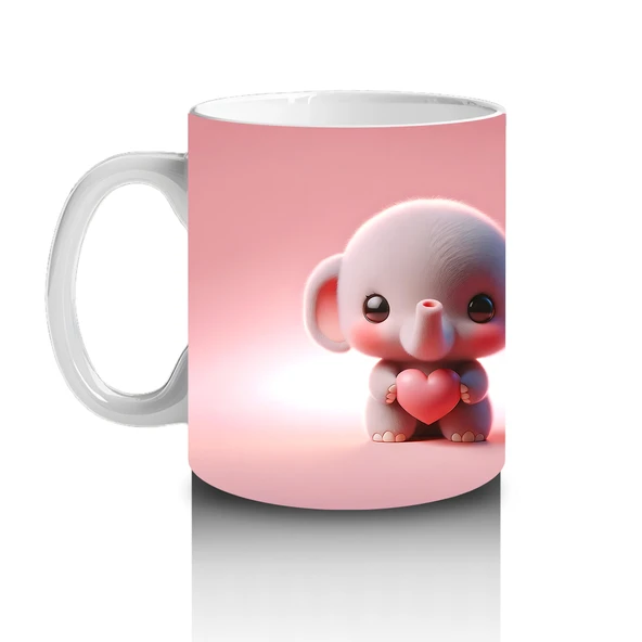 Çocuklara Sütü Sevdiren Kalp Tutan Minik Fil Kupa Bardak - Resim 2