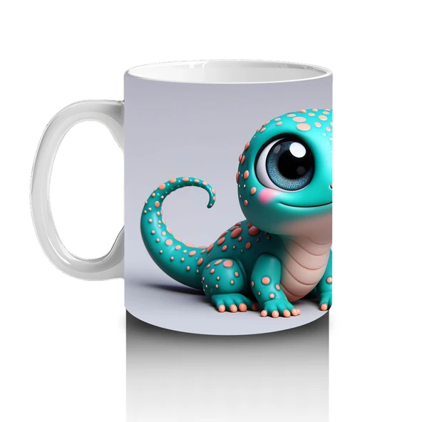 Çocuklara Sütü Sevdiren Neşeli Bukalemun Kupa Bardak - Resim 2