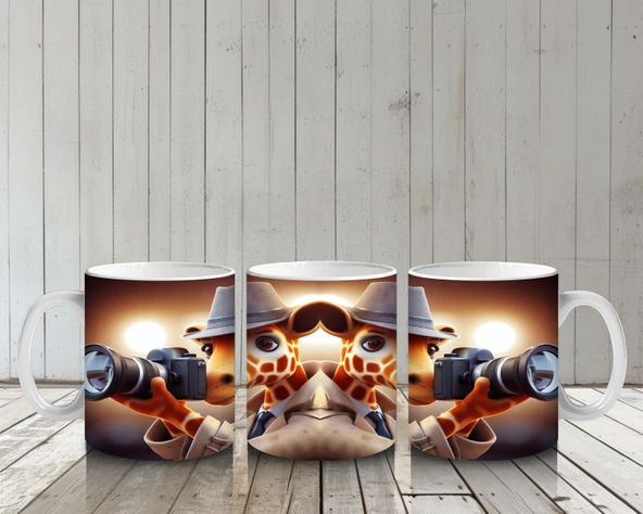 Çocuklara Sütü Sevdiren Fotoğrafçı Zürafa Desenli Kupa Bardak - 6