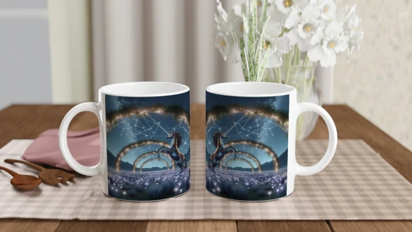 Yay Burcu Baskılı Kahve Kupası - Ay ışığında Zodyak Bahçesi Vs2 - Resim 5