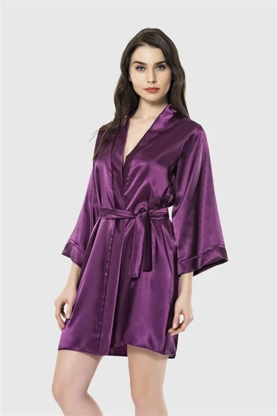 Litae Mor Kısa Saten Sabahlık